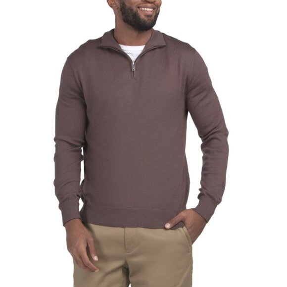 CALVIN KLEIN Raisin Merino Wool Blend Quarter Zip Sweater - Picture 1 of 2